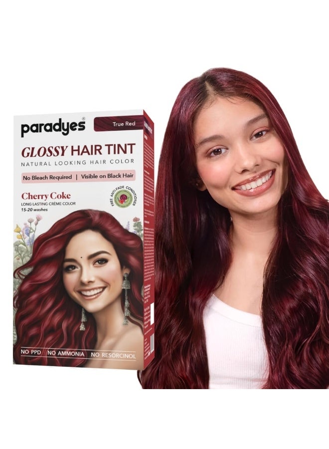 Paradyes No Bleach Cherry Coke Glossy Hair Tint, Ammonia-Free Formula for Natural Black Hair, Visible on Natural Black Hair, Includes Anti-Fade Conditioner for Long-Lasting Shine, 6.6 True Red | 160g - Image 1